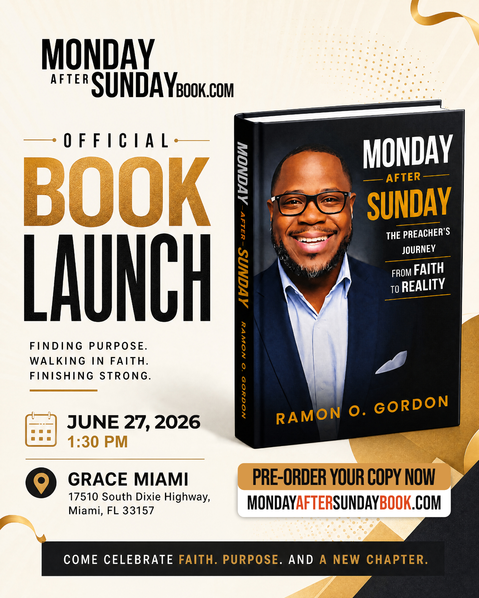 Official launch flyer for Monday After Sunday — July 12, 2026 at Grace Miami